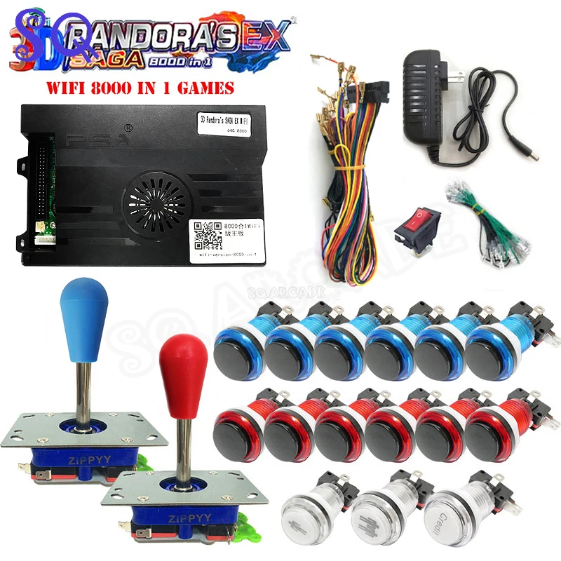 3D Pandora SAGA Box Arcade DIY Kit 8000  in 1 With Black Cover Button Zippy Joystick for Arcade Bartop Machine