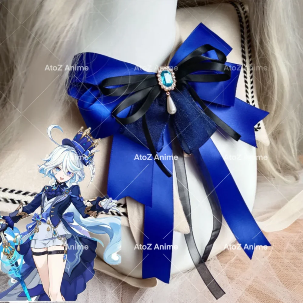 

Furina Cosplay Lolita Headwear Blue Bow Fucalors Genshin Impact Headband Headpiece Hairpin Maid Handmade Anime Game Accessories