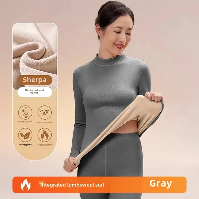 Conjunto de ropa interior térmica de lana gruesa para mujer, ropa cálida para el hogar con cuello alto, pantalones y Tops largos de invierno para dormir