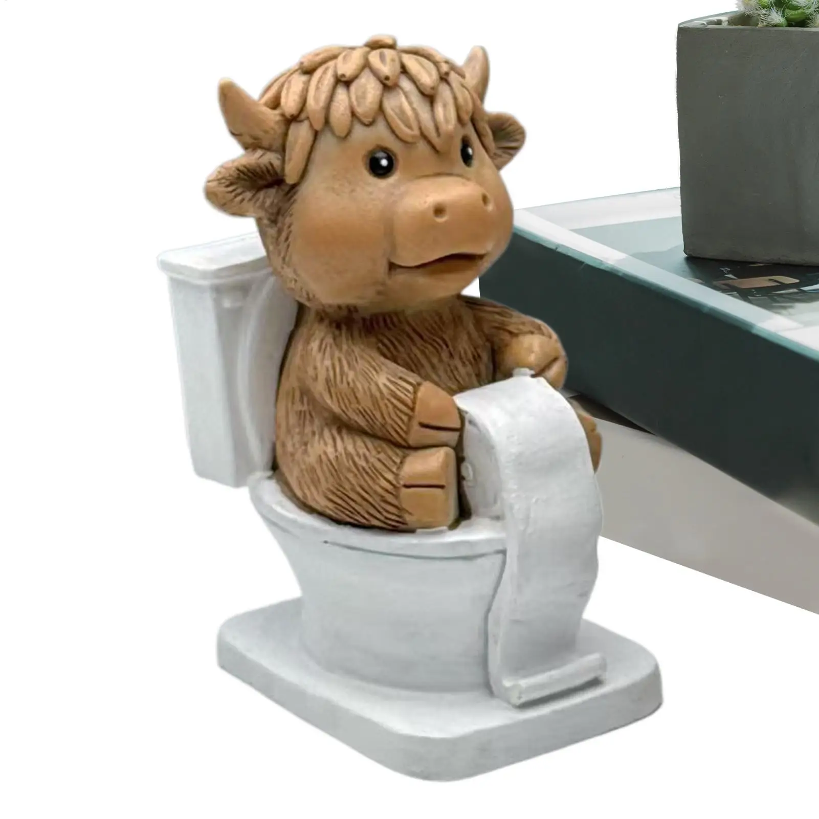 Creative Highland Cow Figurine Realistic Resin Cattle Statue Highland Cow Decor for Bedroom Nursery Kitchen Office Desk Garden