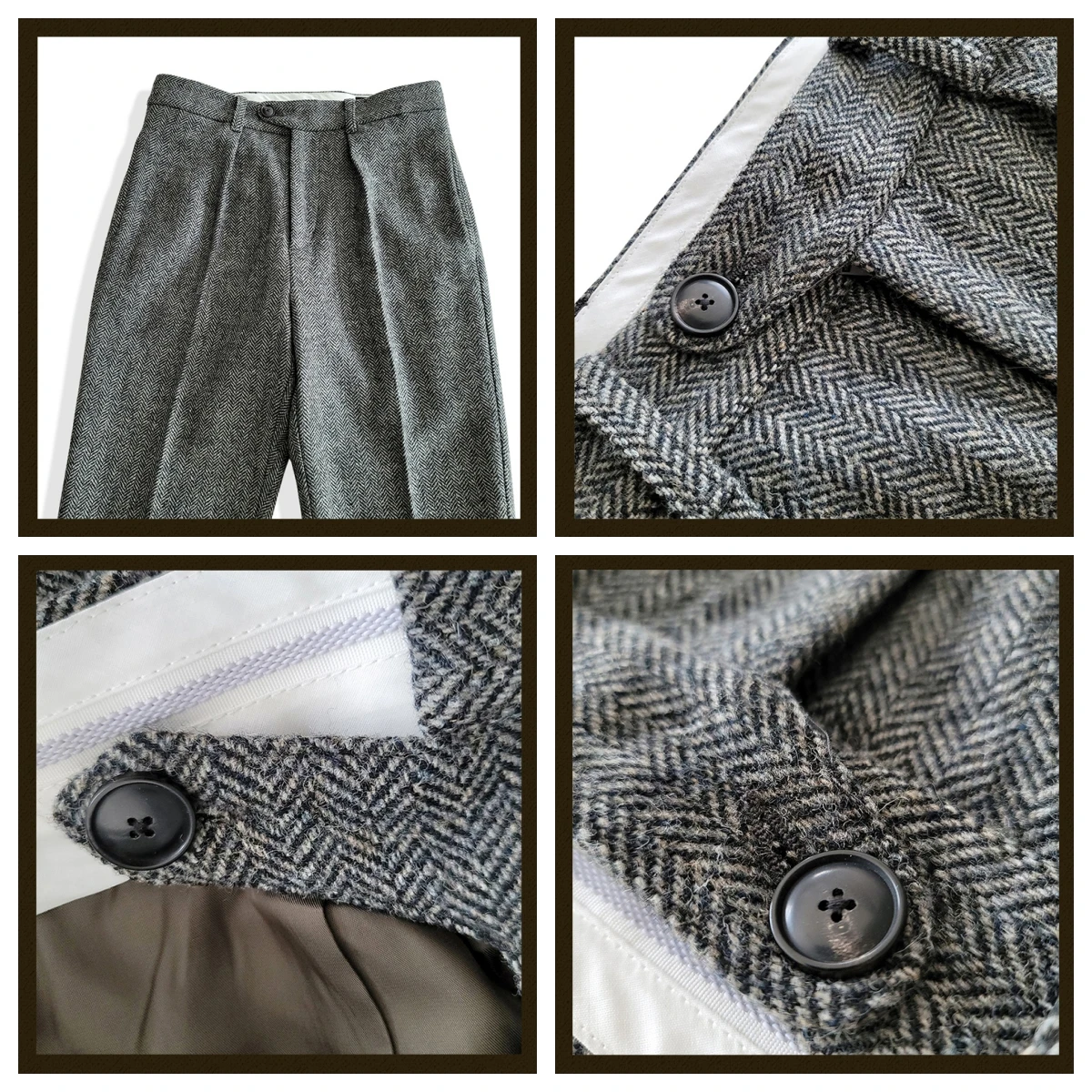 Men's Herringbone Tweed Pants Semi-Formal Style Grey Straight Trousers -  AliExpress