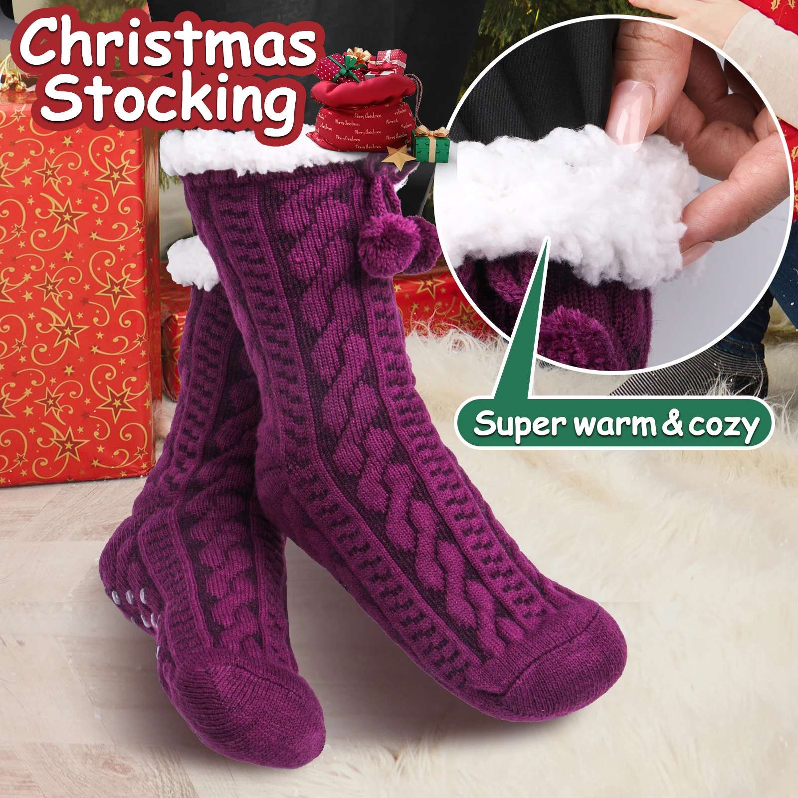 Description Picture 2 of item1 Pair Women Slipper Fuzzy Socks Fluffy Cozy Cabin Warm Winter Soft Thick Comfy Fleece Non Slip Home Socks Christmas Gifts