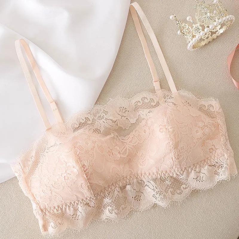 Women's Fashion New Thin Silk Girl Bra Japanese Lace Steel Ring Free Bra Natural Mulberry Silk Wrap