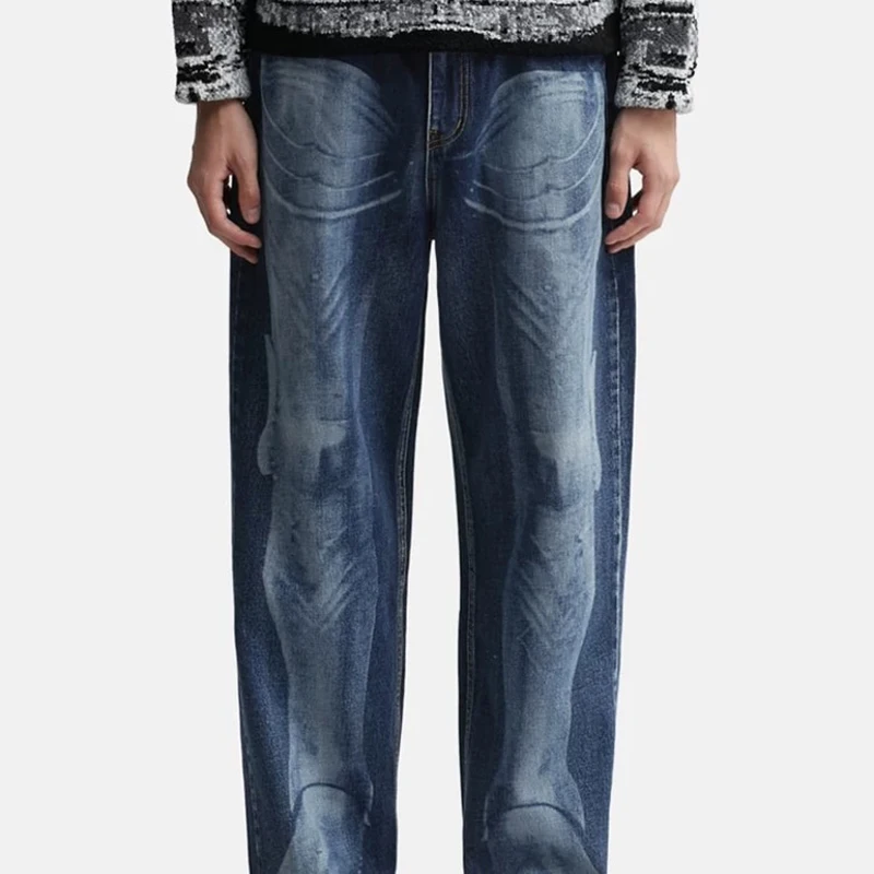 Thug Club 23fw Body Armor Print Denim Trousers Loose Straight 