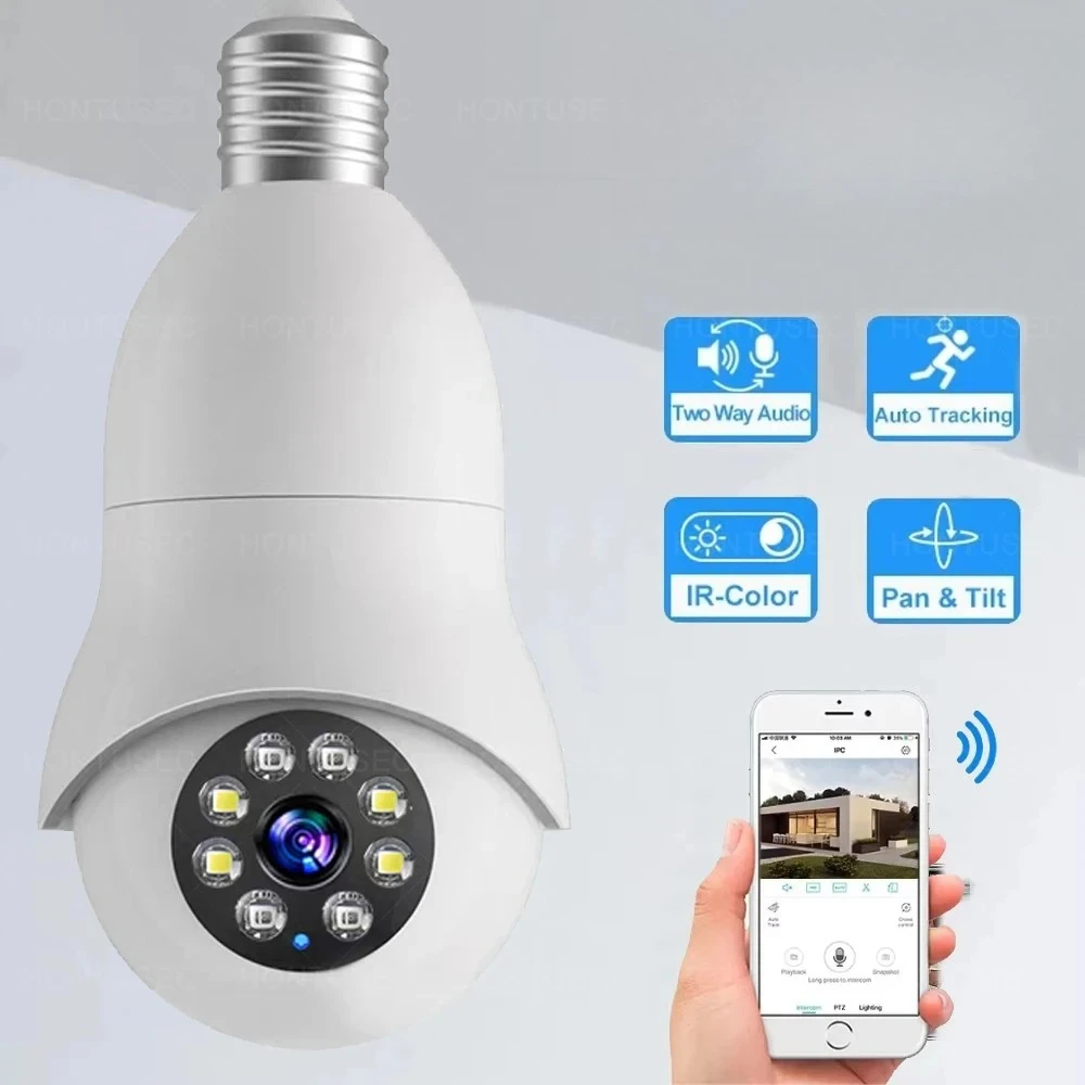 E27 Bulb IP WiFi Camera with Color Night Vision, Two-Way Voice Control, Auto Tracking, Smart Home Security Wireless Camera 1