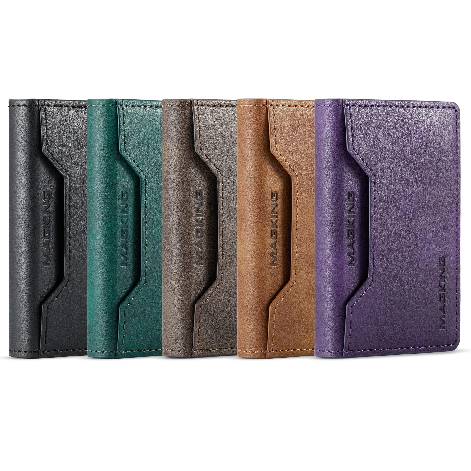 Premium PU Leather Trifold Magnetic Card Holder Wallet with Multi-Card Slots