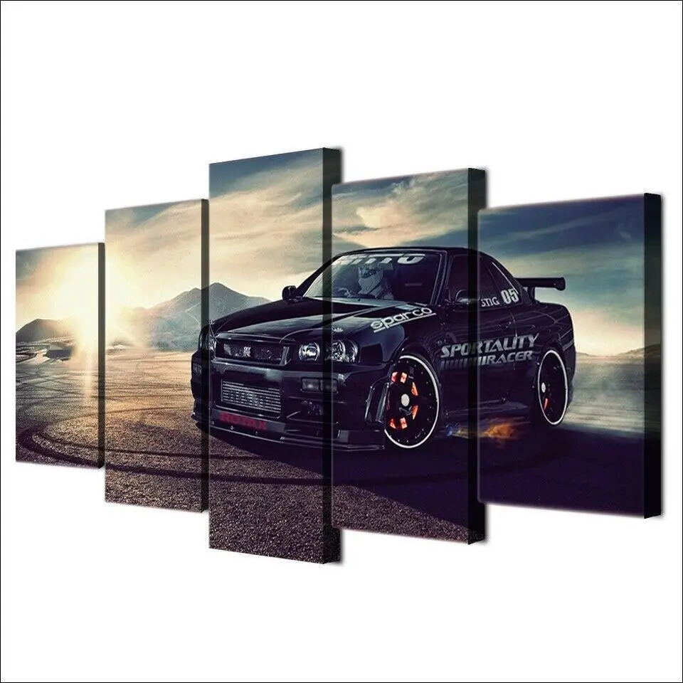 5 панелей Nissan Gtr Дрифт автомобиль печать на холсте современный настенный
