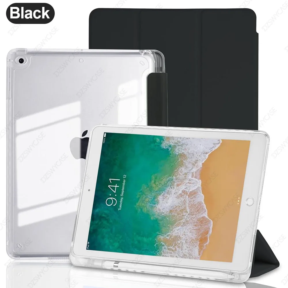 Premium iPad 9.7 Slim Case with Pencil Holder and Auto Sleep/Wake功能，透明背壳设计