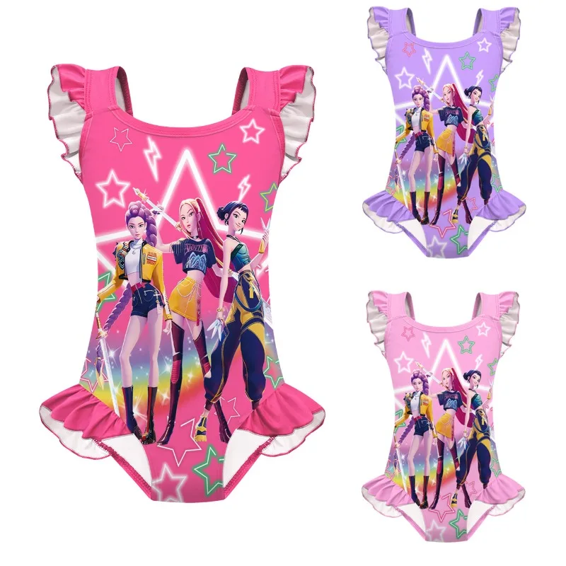 Maillot de bain une pièce tendance pour petites filles, ensemble avec bordure en dentelle imprimée Hunter Witch, nouveau Style, Protection très extensible pour les jours de plage