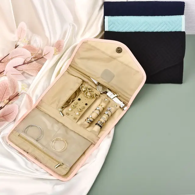 Tekercs Összecsukható Ékszer Tok Utazási Szervező Hordozható Utazás Fülbevalók Gyűrűk Gyémánt Nyakláncok Bross Tárolózsák - Image 4