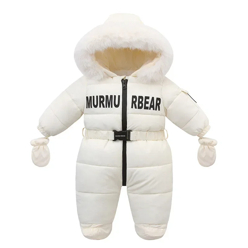 Russian Winter Jumpsuit For Kids Plus Velvet Hooded Newborn Baby Romper 0-2 Years Infant Girl Winter Overalls Baby Snowwear