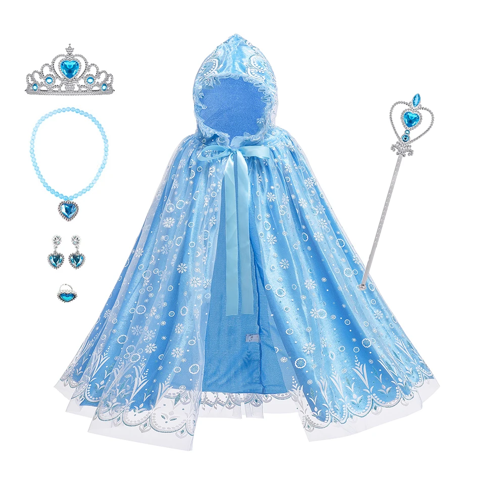 

Baby Cape Girls Sofia Rapunzel Princess Dress Up Children Autumn Winter Hooded Cloak with Crown Necklace Wand Elsa Anna Costume