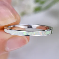 Elegant White Fire Opal Stone Silver Ring - Delicate Women's Wedding Jewelry - 8 (White)