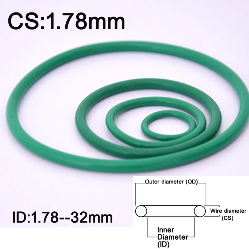 

50pieces Fluorine Rubber O Ring CS 1.78mm Green FKM O-Ring Oil Sealing Gasket Inner Diameter 1.78/25.12/26.7/28.3/31.47/32mm