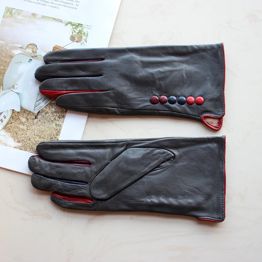 Winter Warm Colored Leather Wloves Women's Fashion Bow Style Sheepskin Autumn Outdoor Cycling Gloves Large Size cosplay gloves