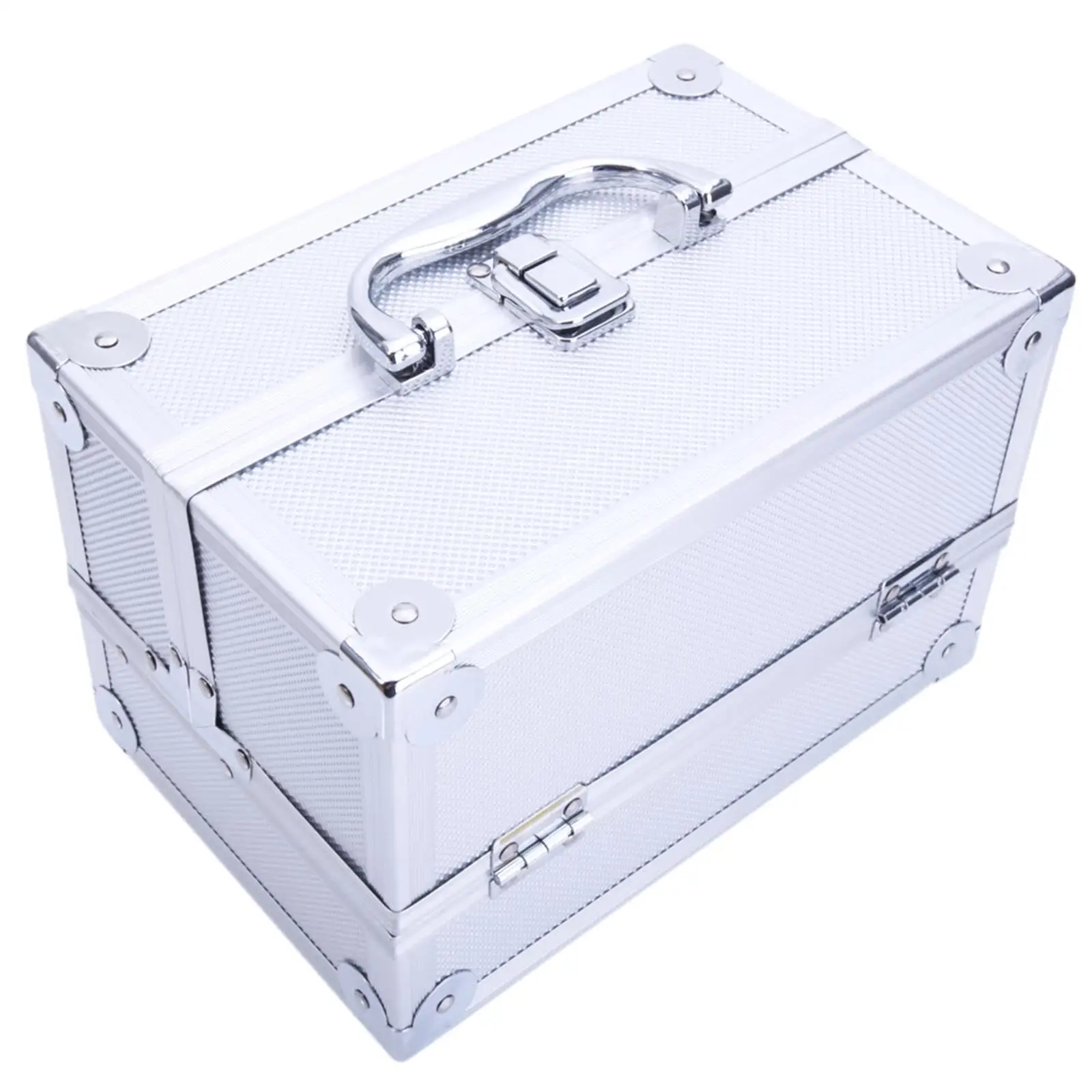 SM-2176 Silver Aluminum Makeup Train Case Jewelry Box Organizer with Mirror - 9x6x6 Cosmetic Storage 3