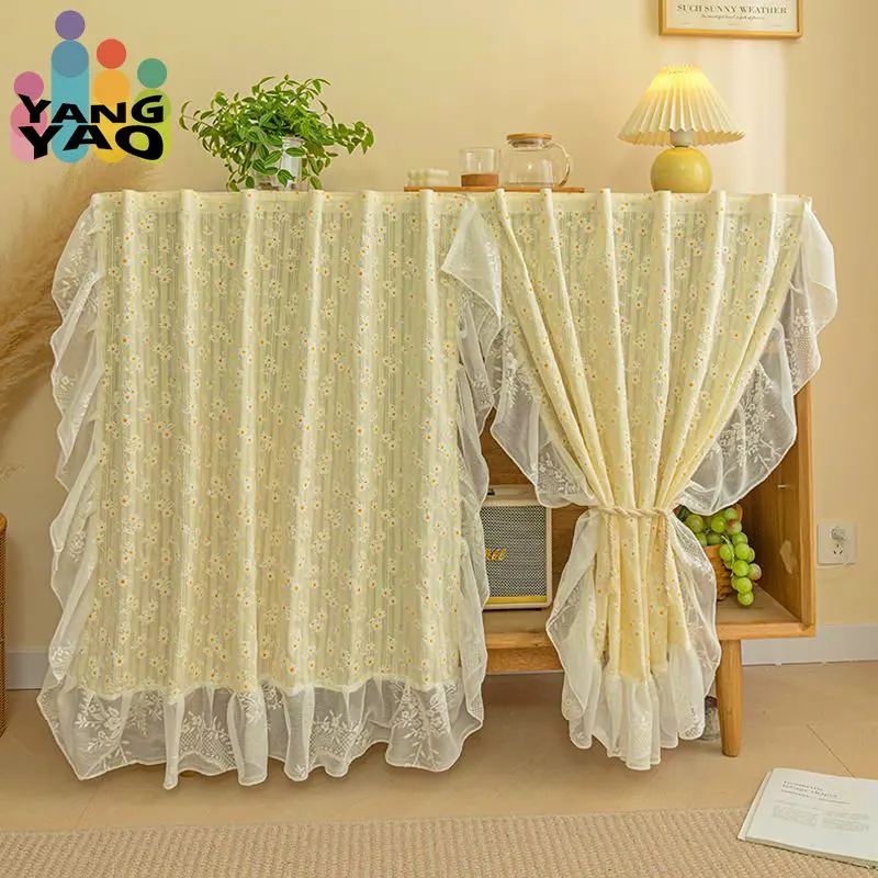 

Daisy Curtains Semi-Sheer Self Adhesive Valance Floral Drapes 1-Pack Aesthetic Window Treatment for Kitchen Room Home Decoration