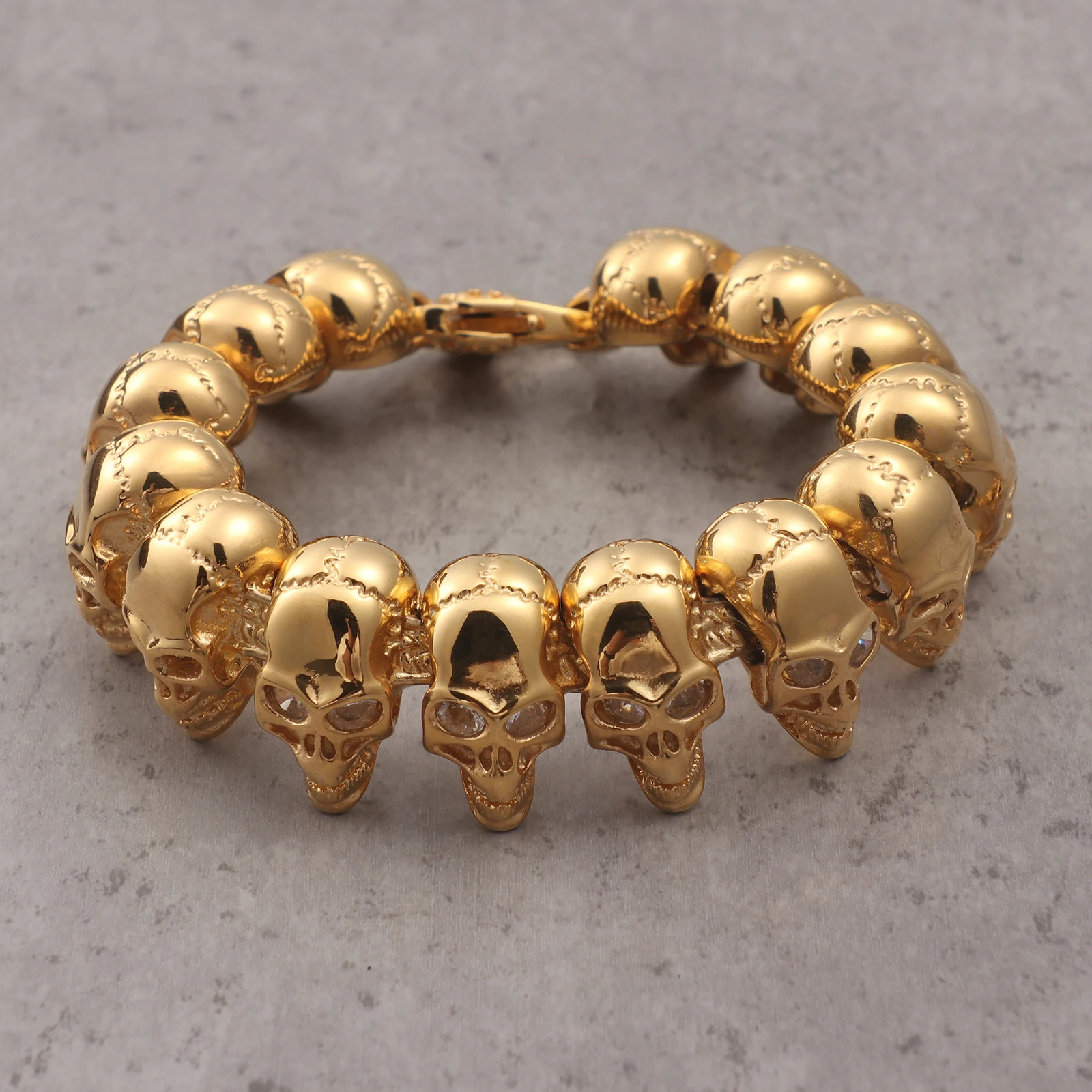 KALEN Golden Skull Bracelet for Men Personalized Stainless Steel 316L Polished Accessories Hip Hop Party Jewelry Gift