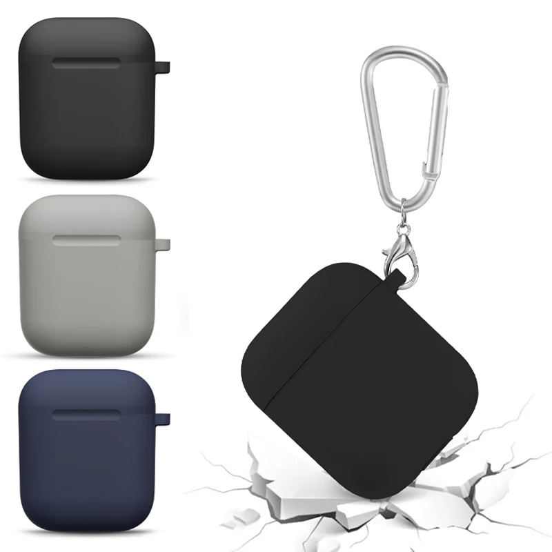 

Cover For Apple AirPods 2 1 Case Wireless Earphone Funda Accessories For Air Pods 1 2 Anti-fall Anti-lost Cover With Carabiner