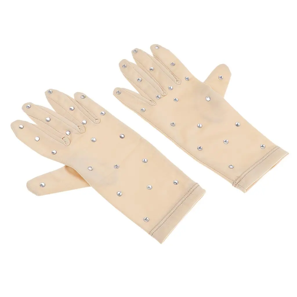 Elastic Girls Gloves with Rhinestones for Ice Figure Skating Competition