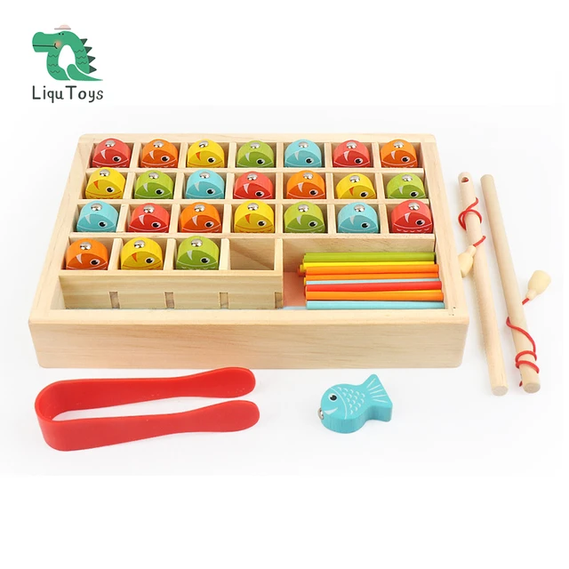 LIQU Wooden Magnetic Fishing Game, Fine Motor Skill Toy ABC Alphabet Color  Sorting Puzzle, Montessori Letters Cognition