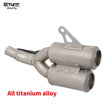 For DUCATI Monster 950 Monster 937 Titanium Alloy Slip On Link Pipe Double Hole Muffler Mesh Motorcycle Exhaust Escpae System