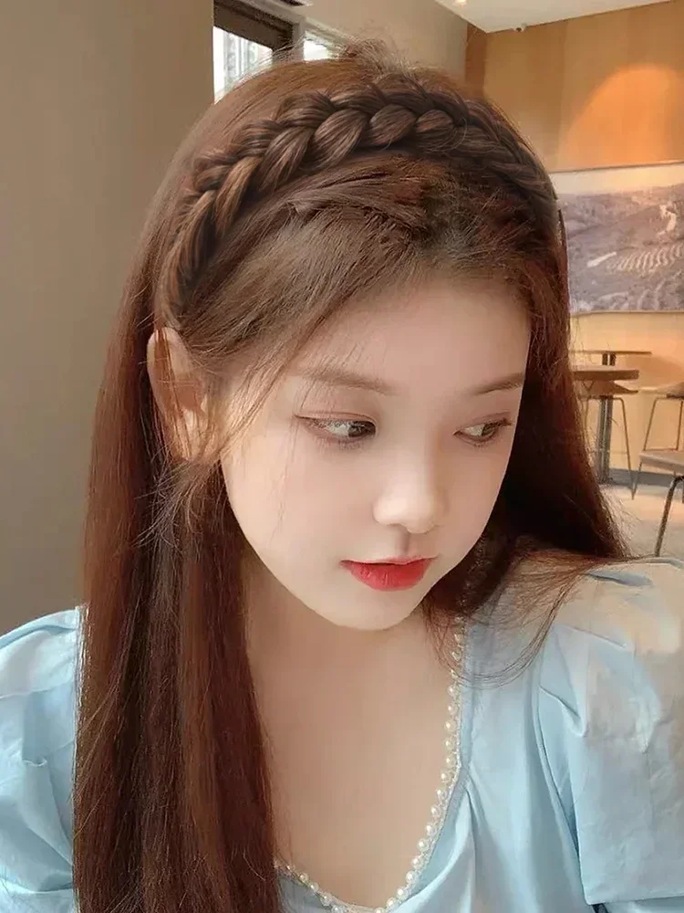 Handmade Retro Head Hoop Twist Headband Wide Fishbone Braids Hairband Wig for Women Styling Accessories