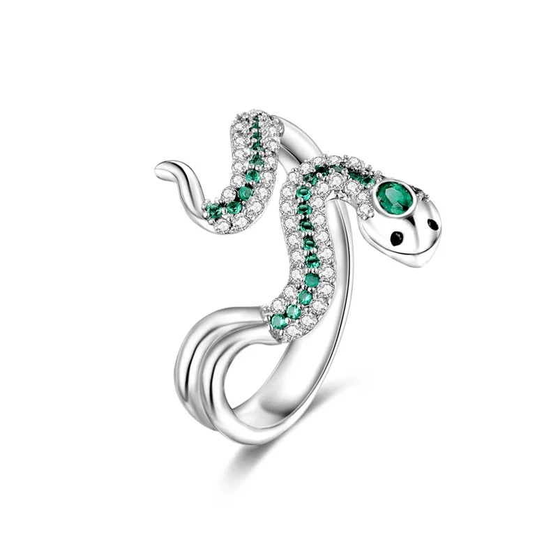 

100% 925 Sterling Silver Green Mysterious Snake Opening Rings For Women Exquisite Zircon Animal Rings Lucky Anniversary Jewelry