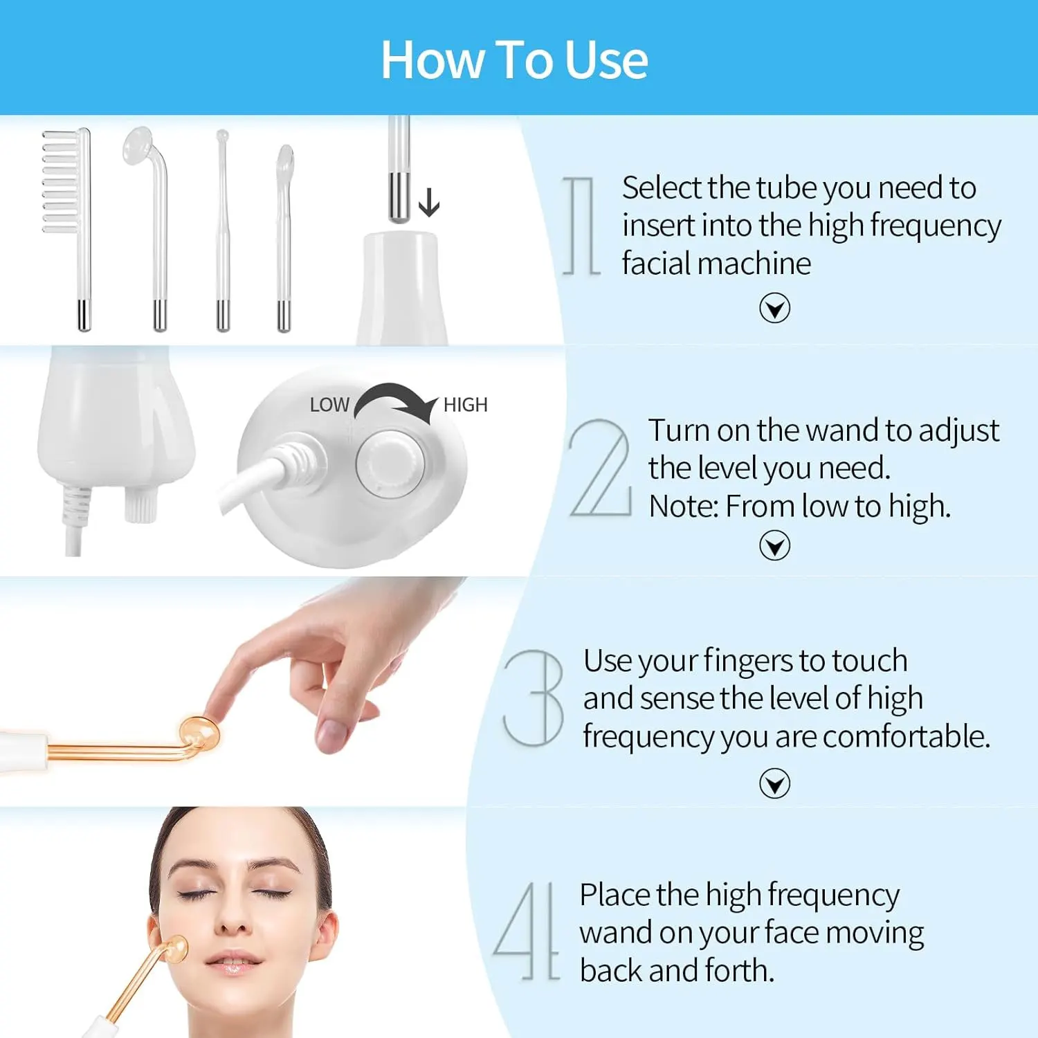 Portable Handheld High Frequency Skin Therapy Wand Machine for Acne Massage Skin Rejuvenation Tightening Wrinkle Reducing Tool 5