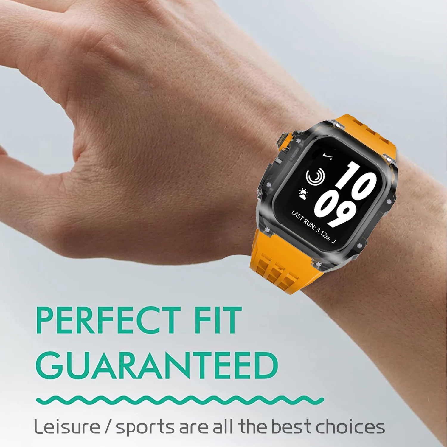 애플 워치 밴드용 투명 케이스 개조 키트, 고무 팔찌 스트랩, iWatch 8, 7, 6, 5, 4 SE 키트 벨트, 45mm, 44mm