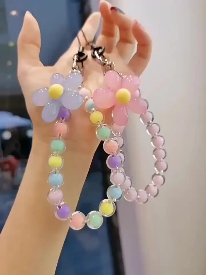 Ins Macaron Colorful Mobile Phone Straps Flower Beaded Pendant