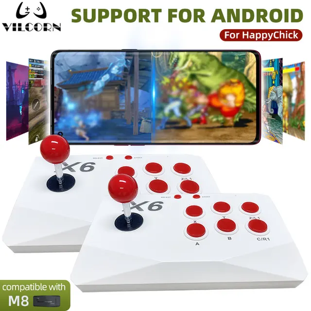 VILCORN X6 Arcade Joystick for M8 Game Stick 2.4G USB Wireless Gaming Controller for PC/Android Smartphone MAME Fighting Gamepad
