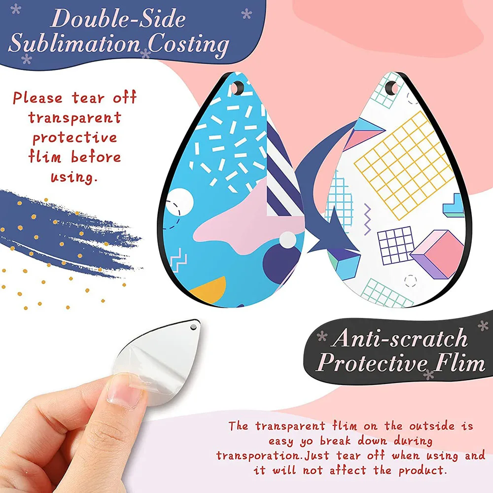 32pcs Sublimation Earring Blank Heat Transfer Wire Hooks Earrings Unfinished Wood Teardrop Earring Pendants with Earring Hooks