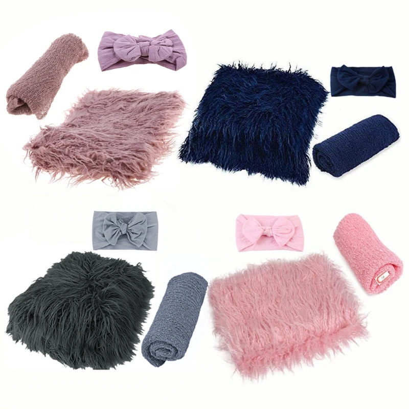 

Newborn Photo Headband &Photography Blanket Set DIY Infant Photo Blanket Swaddle Photography Props Wraps for Girl Boy