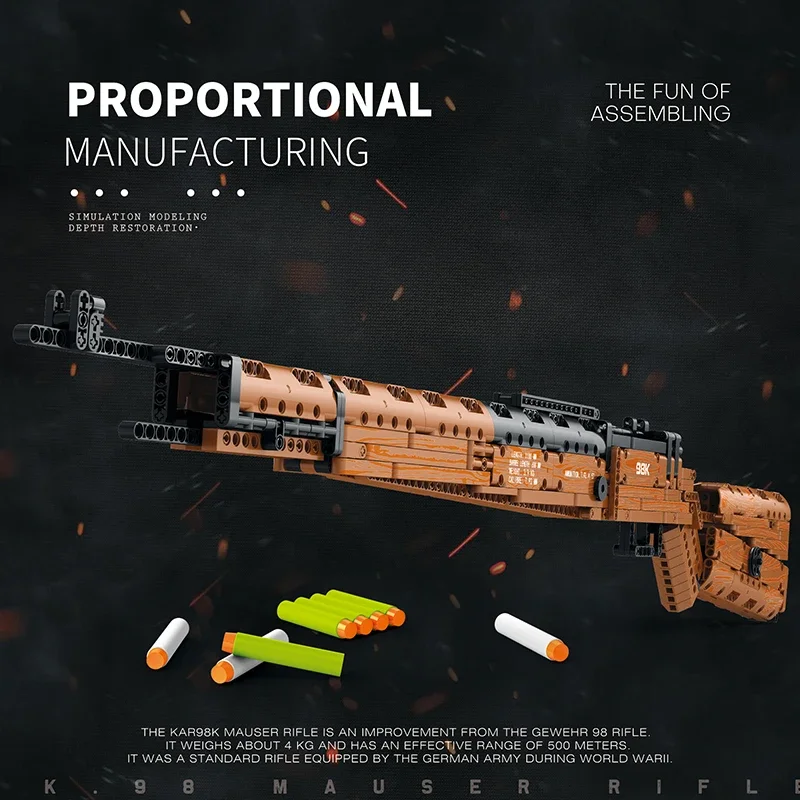1028PCS Kar98K Building Block Model Can Shoot Heavy Sniper Rifle Assemble Bricks WW2 Weapons Series Kids Wargame Toys Idea Gifts 2