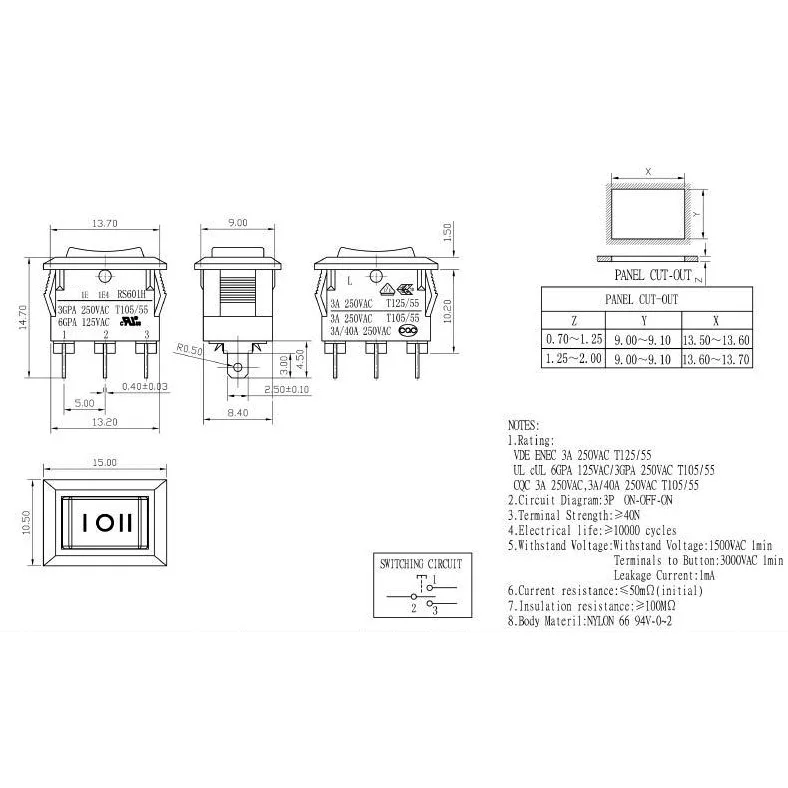 authentic three-pin three-speed RS601H rocker small switch 10*15mm ship type switch three-speed on/off/on 3A/250V