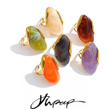 Yhpup 2026 Stainless Steel Multi-Color Resin Adjustable Ring PVD Hot Style Y2K Fashion Attractive Trend Finger Jewelry Wholesale 1