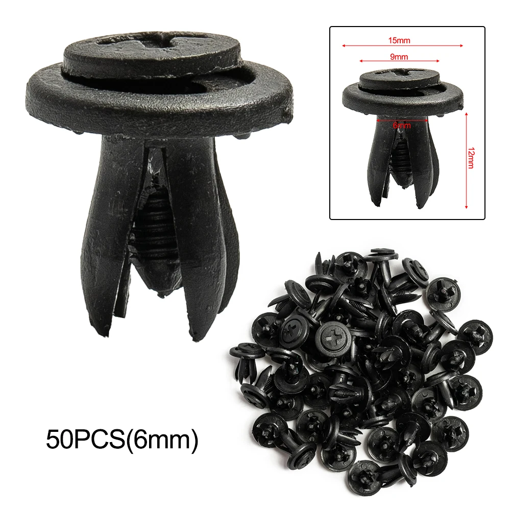 

50pcs 6mm Universal Car Fasteners Clip Body Hole Diameter Plastic Rivet Fastener Fender Bumper Push Pin Clip Auto Accessories