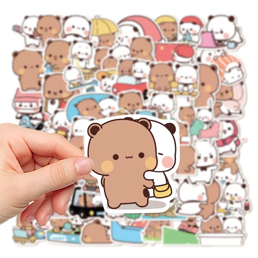 50sheets/set Bear Cute Bear and Panda Stickers PVC Panda Bubu Dudu Stickers Cartoon Waterproof Cartoon Bear and Panda Stickers