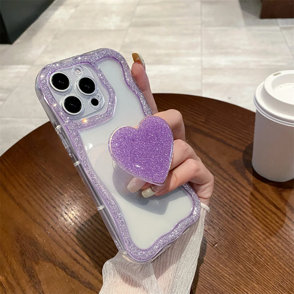 Coque téléphone cœur pailletée avec support pour iphone pro max_voghion.com