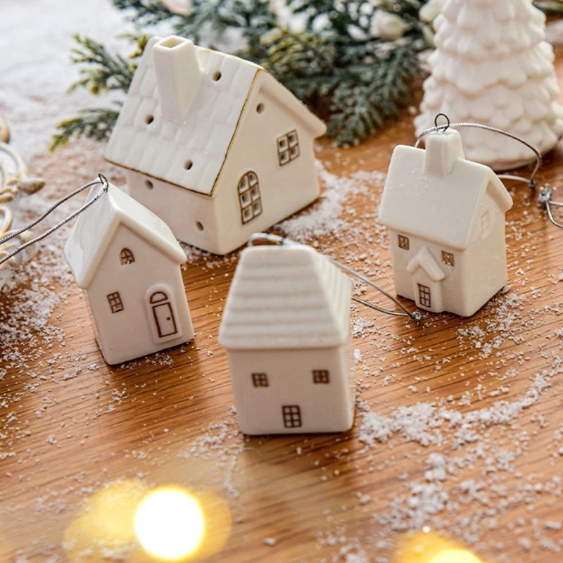 Seasonal White Ceramic Tree Decoration Farmhouses Ceramic Christmas Themed Ornament Gifts Tree Hanging Decoration christmas decorations