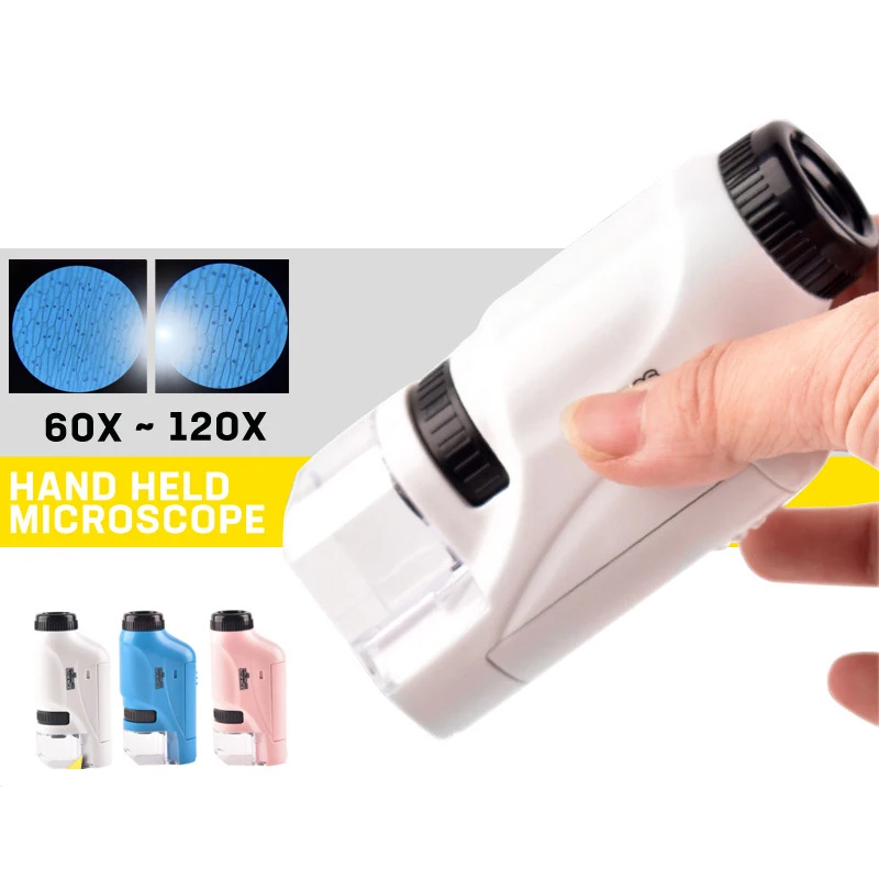 

Mini Pocket Microscope Kit 60-120x Lab Handheld Microscope Battery Powered Microscope With LED Light Kids Science Microscop