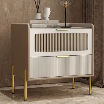 Comodino, lusso leggero e moderno, semplice contenitore italiano in legno massello, camera da letto con armadietto laterale intelligente in pelle da letto ultra stretto 1