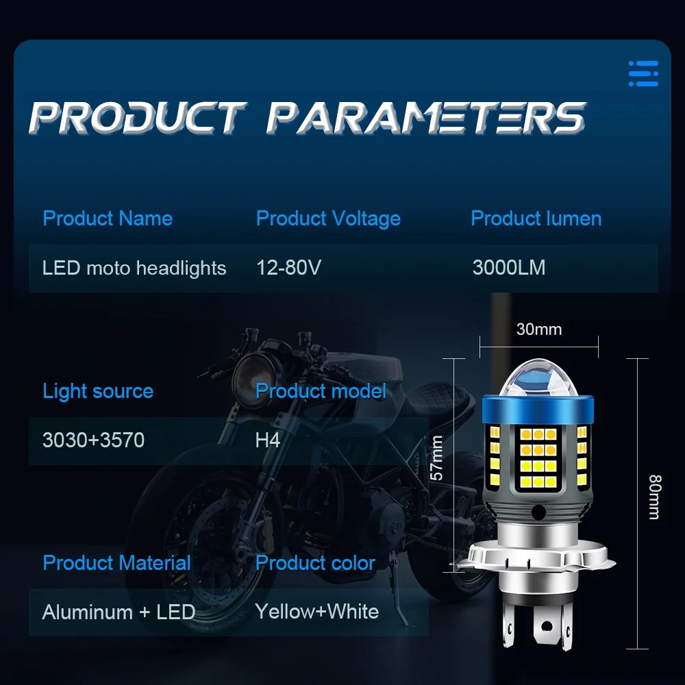 motorcycle headlight 20000Lm H4 H6 BA20D P15D LED 3570 CSP Lens White Yellow Hi Lo 12V Motorcycle Scooter Accessories