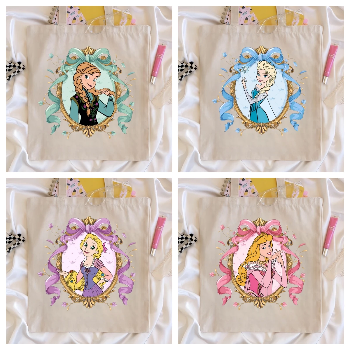 2026 Neueste 1-teilige Disney Prinzessinnen-Serie Komplettset Leinentasche Hygiene Umweltschutz Faltbar für Frauen/Kinder Täglicher Gebrauch
