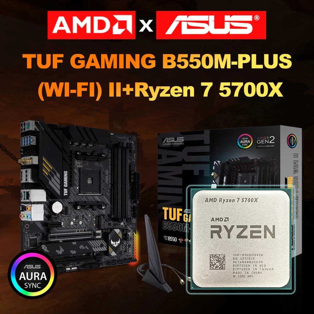 AMD CPU Ryzen 7 5700X R7 5700X + carte mère ASUS TUF B550M PLUS WIFI II, processeur AM4 micro