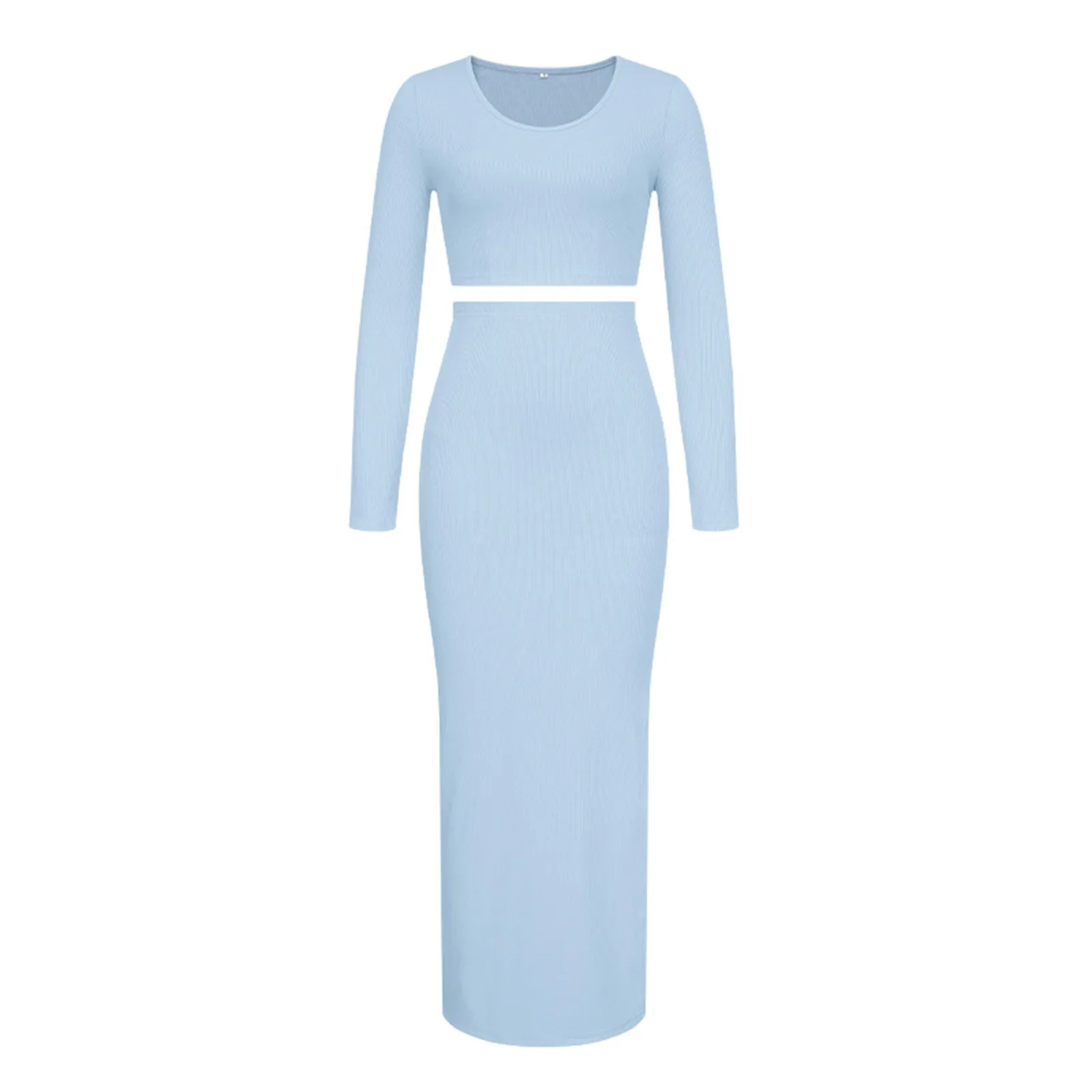 

Женское однотонное модное сексуальное длинное платье с разрезом и длинным рукавом, комплект из двух предметов