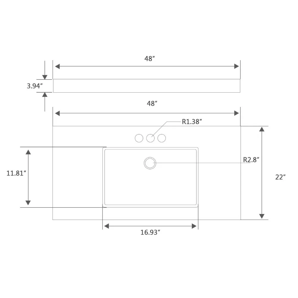 Bathroom Vanity Top with Undermount Rectangular Middle Sink and 4" Height Backsplash, Pre-Drilled 8 Inch Faucet Hole 3
