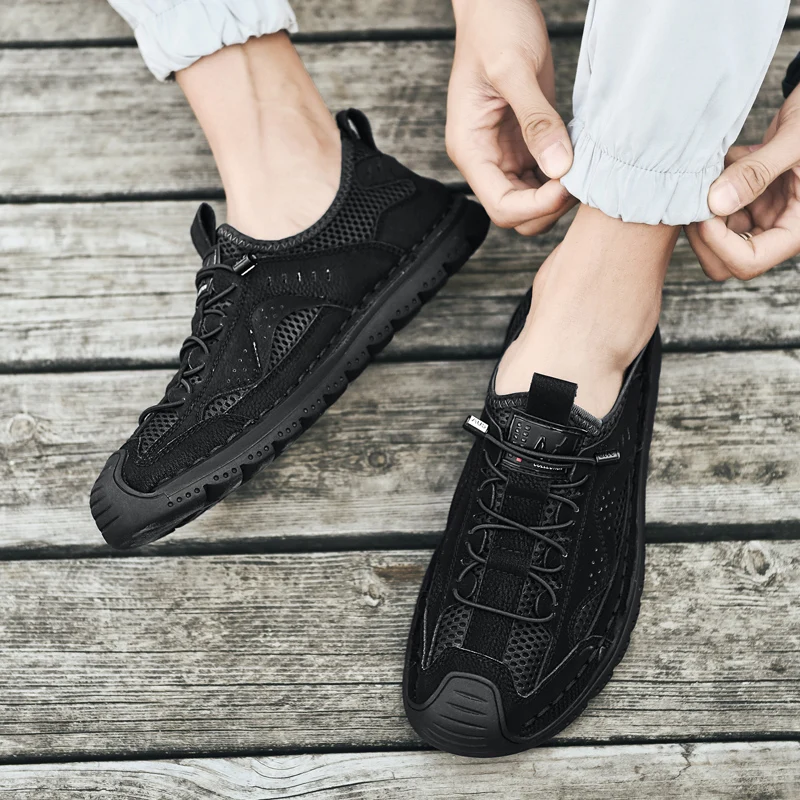 Men Summer Casual Shoes Fashion Breathable Walking Shoes Thick Sole Boat Soft Flat Men Outdoor Non-slip Sneakers