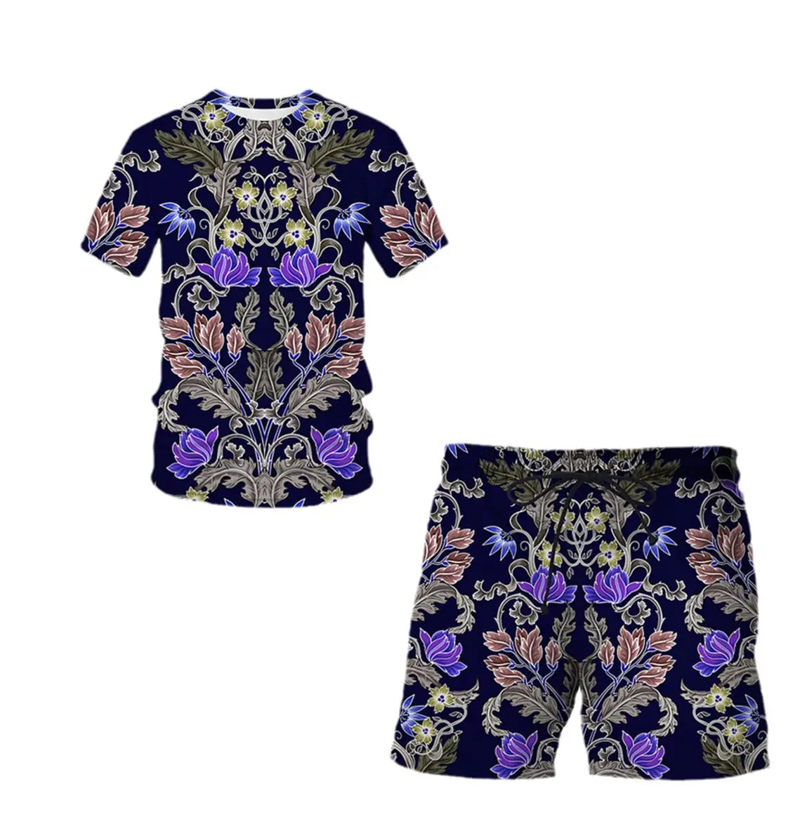 

Summer Men's T-shirts Set Beach Style 3D Printed Outfit Short Sleeve+Pants Fashion Oversized Sportswear Breathable Casual Suit